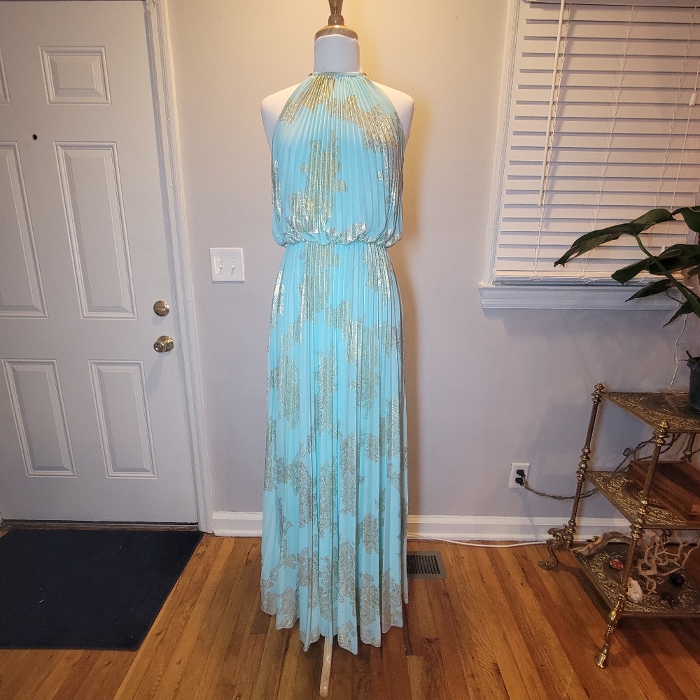 Xscape, by Joanne Chen, Pleated Halter  Maxi Gown
